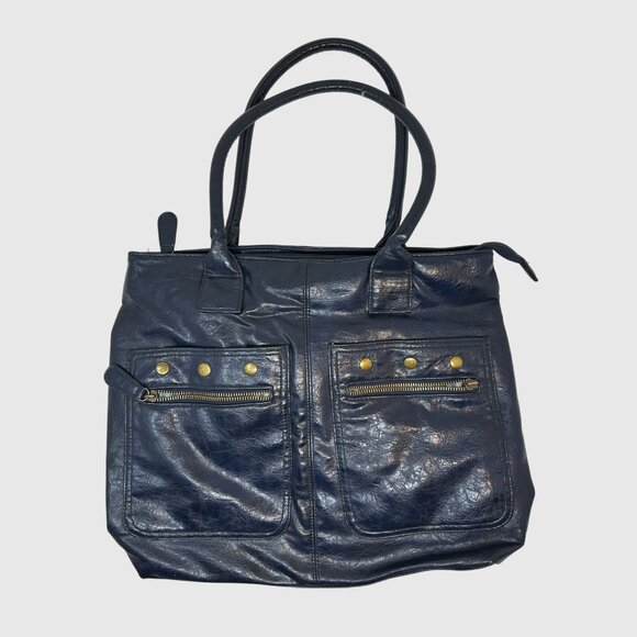 Mark Women’s Large Navy Faux Leather Tote Bag with Front Zip Pockets - Picture 3 of 14